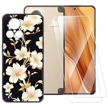 ESACMOT Capa com padrão de flores douradas compatível com Oppo Realme GT 2 Master Explorer + [pacote com 2] protetor de tela de vidro temperado, capa à prova de choque para Realme GT 2 Master Explorer