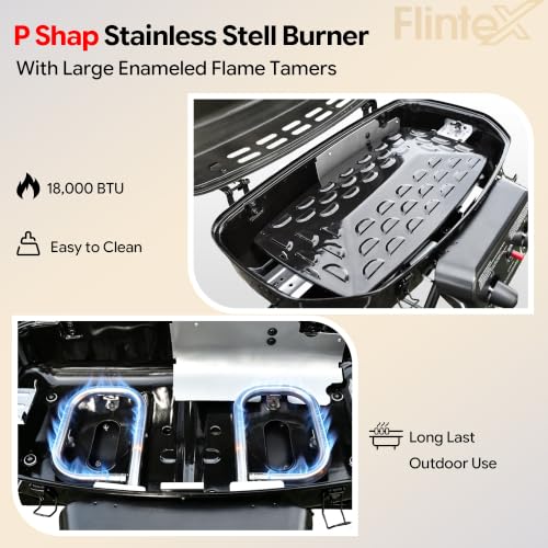 Image of Flintex Portable Propane Gas Grill, 340 SQ.IN. 2-Burner Foldable BBQ Grills, 2-in-1 Outdoor Camping Griddle Combo for Travel Tailgating, Green