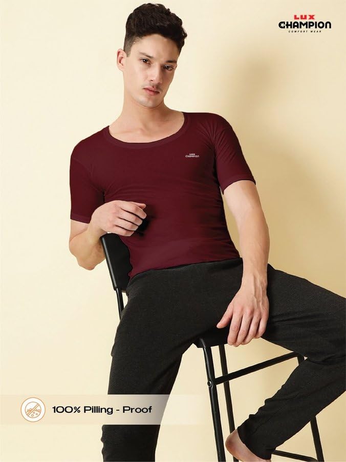 Image of Lux Champion Men's Cotton Vest RNS | 100% Super Combed Cotton | Round Neck, Half Sleeves, Breathable, Sweat-Absorbent Comfortable Lux Vest for Daily Use | Pack of 3