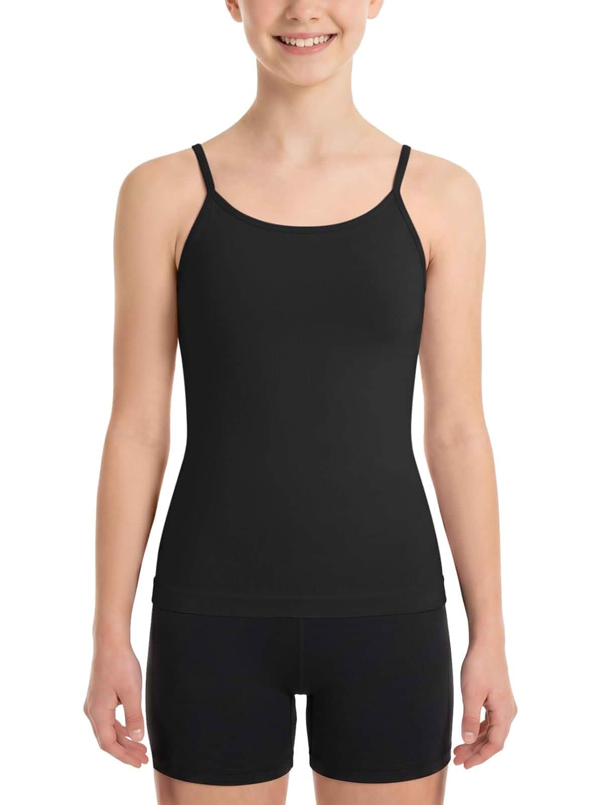 V FOR CITY Kids Girls Tank Tops with Built-in Bra Camisole 9-14 Years Adjustable Strap Camis, Buttery-Soft Nylon Fabric, Basic Undershirt, Home, Lounging, Dance, Yoga, Gymnastics, School, Casual