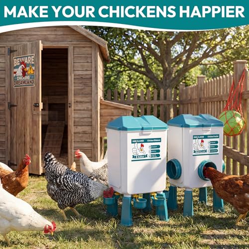Chicken Feeder and Waterer Set - 3 Gallon/26.5 Pounds, Automatic Chicken Waterer with 4 Cups & 3 Feeder Ports, No Waste Poultry Feeders & Waterers, Chicken Coop Accessories for Hens/Ducks/Poultry by INNOLAND - Image 8