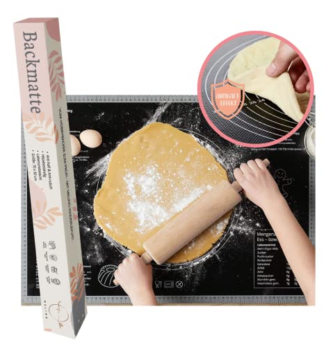 Melino® Silikon Backmatte - Extra große Backunterlage inkl. einzigartigem Antirutsch und Antihaft Glasfaser-Gewebe - Hält die Küche sauber 70x50cm