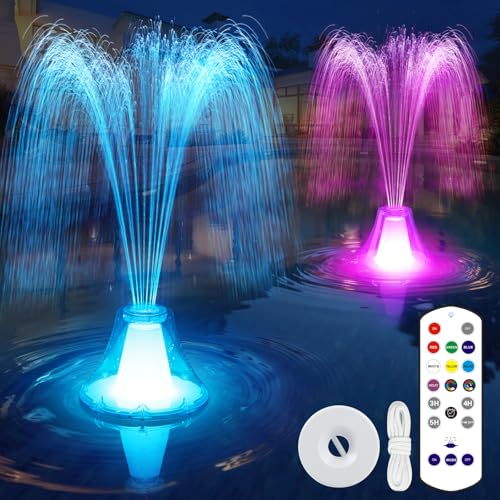 KingSom 2026 Springbrunnen Pool Schwimmend mit LED Licht Wiederaufladbare Pool Wasserfontäne mit Fernbedienung & Knöpfen 3 Sprühmodi & 10 Lichtmodi Pools Fontäne mit Anker Springbrunnen Schwimmend
