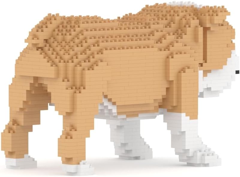 JEKCA English Bulldog sculpture next to an iPad showing product dimensions