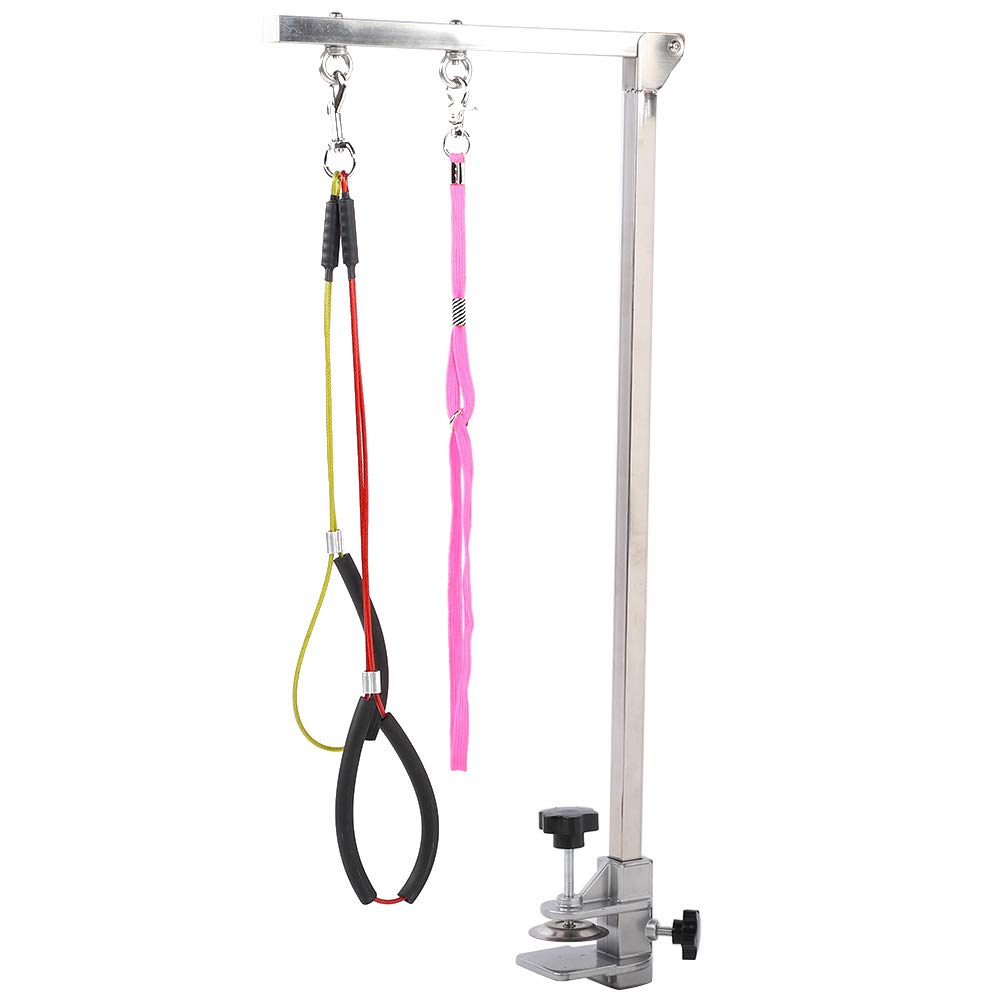 Braccio per toelettatura cani pieghevole resistente per cani, in acciaio inox, con morsetto e cappio
