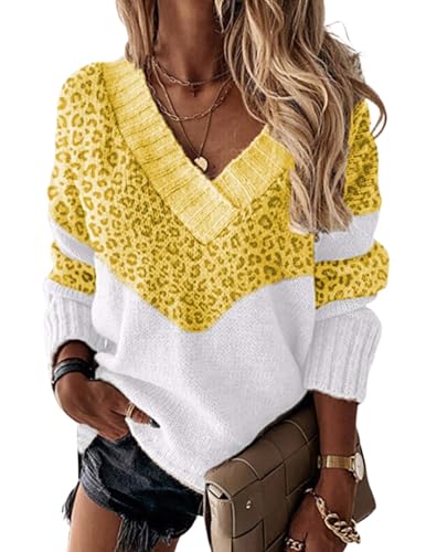 Women’s Black and White Color Block V Neck Knit Sweater