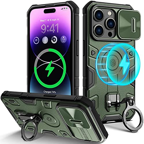 Wefor Case For Iphone 14 Pro Max Case With Stand, Slide Camera Cover, Military Grade Shockproof Portective Case Compatible With Magsafe Wireless Charger&Magnetic Car Mount Holder (Green) #TOP30