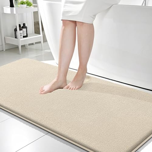 Image of OLANLY Thick Memory Foam Bathroom Runner Rugs 59x24, Extra Soft Absorbent Long Bath Rug, Quick Dry Bath Mats, Non-Slip, Machine Washable Mat for Bathroom, Tub and Shower, Home Decor Accessories, Sand
