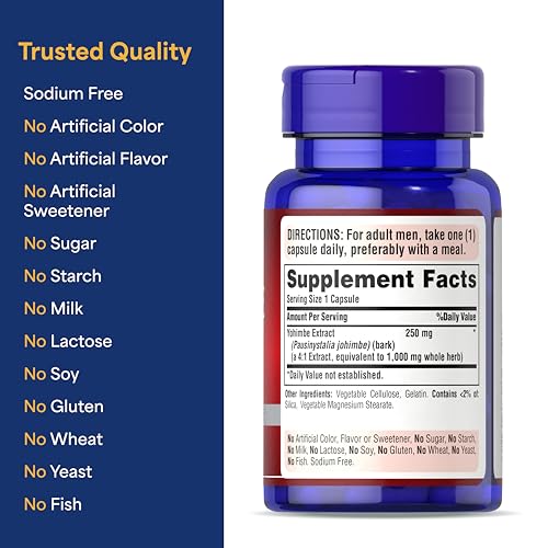 puritan39s pride yohimbe exotic herb for men 250 mg 1000mg equivalent dietary supplement 50 rapid release capsules