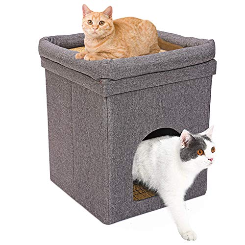 ShellKingdom Collapsible Cat House, Foldable Fabric Cat Cube and Cat Cave with Bed Scratch Resistant Pet Kitty House Cat Stool Condo12.2x12.2 inch (Cubic cat House)