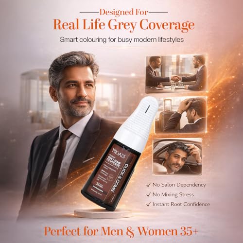 Image of PROADS Click & Comb Dark Brown Hair Color for 100% Grey Coverage, No Bowl No Brush, 30-Min Mess-Free Fast Hair Dye with Reusable Pre-Filled Hair Color Applicator, Dermatologically Tested, Unisex - 400ml + Starter Kit