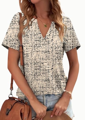 Image of WEESO Womens Tops Summer Short Sleeve V Neck Blouses Business Casual Loose Fit Tshirts Trendy Fashion Outfits