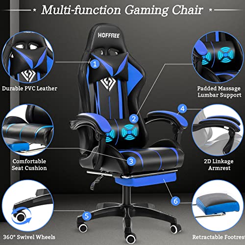 Rgb Gaming Chair With Bluetooth Speakers And Led Lights Ergonomic Massage Computer Chair With Footrest High Back Music Video Game Chair With Lumbar Support Blue And Black #TOP5