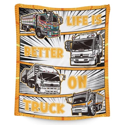Truck Blanket Gifts - 50x60 Inches Funny Throw Blanket for Boys & Kids - Black Soft Fuzzy Car Blankets for Bed, Couch & Living Room