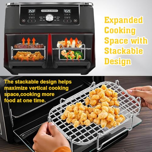 Image of Supvox 2Pcs Stainless Steel Air Fryer Stand, Stackable Boven Grill Stand, Cooking Rack for Baking, Roasting & Dehydrating, 7.64''x5.16'' & 7.95''x5.16''