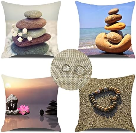 Waterproof Throw Pillow Covers 32x32Inch 4 Pack Square Grey Outdoor Pillows Linen Cushion Covers Double Sided Decorative Pillow Cases for Garden Couch Bedroom Home Room Decor Zen Stone V-186