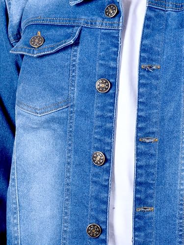 Image of KiddoPanti Boys Denim Jacket | Cotton Poly Blend with Spandex | Washed Denim, Full Sleeve | Button Closure & Front Flap Pockets | Collared Neck