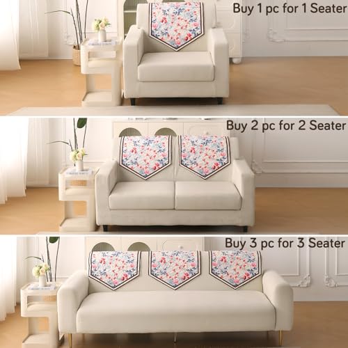 Image of HOKIPO 'Florentina Series' 1 PC Backrest Mat for Sofa Cover | Premium Multi-Needle Quilted Holland Velvet Mat with Anti Slip Backing, Scarlet Rose Ivory (IN-877-V4*S)
