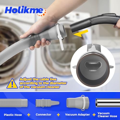 Image of Holikme Dryer Vent Cleaner Kit, Vacuum Hose Attachment, 2-Piece, Gray