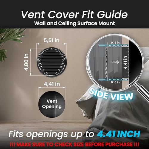 Image of Repa Market 4'' Inch (Opening Dimensions) Black Vent Covers - Pack of 2 - Metal Round Soffit Vent - Air Vent Louver - Built-in Screen Mesh - HVAC Ventilation Grille - 5.5 inch Inch (Outer Dimensions)