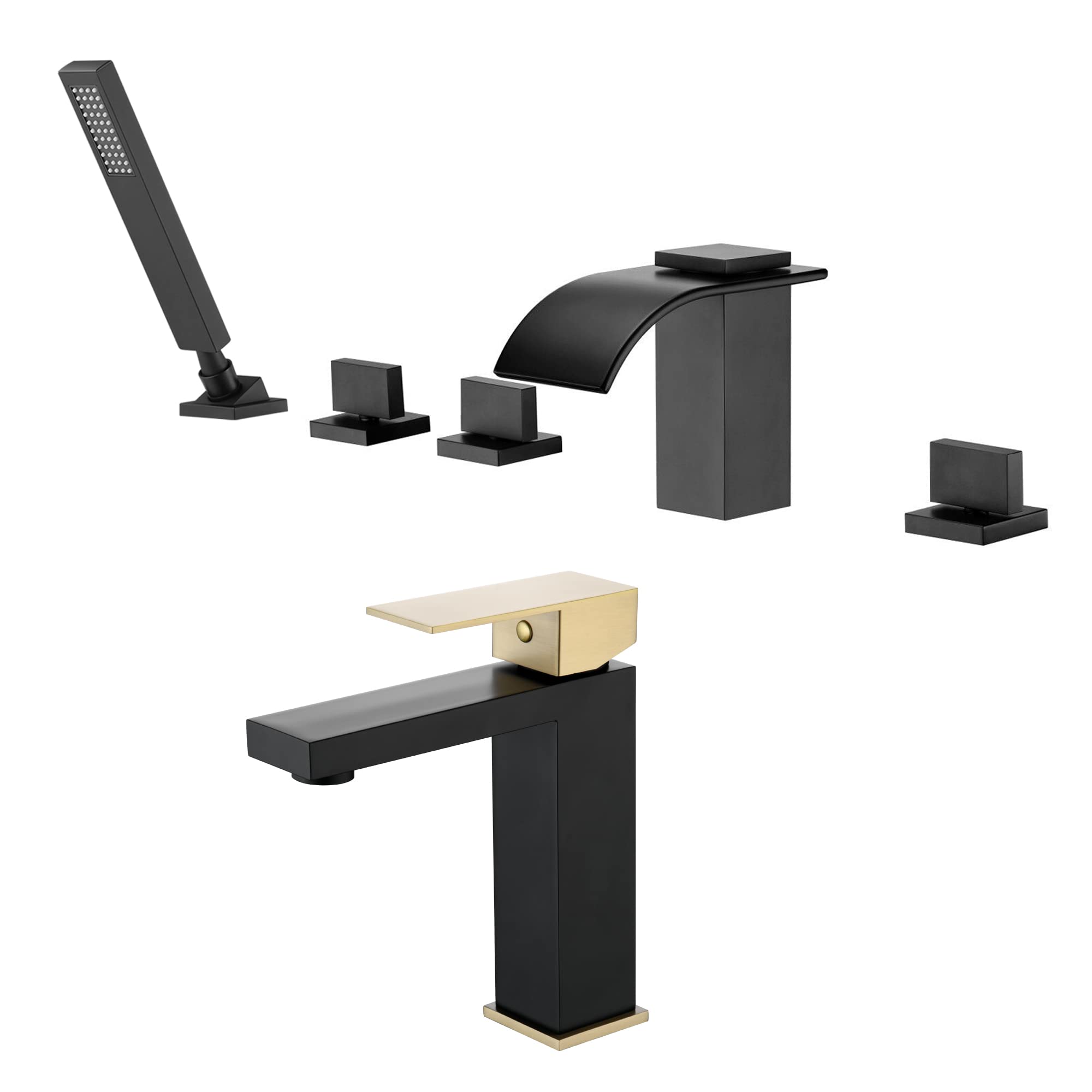 Nfusrxmbk Black Roman Tub Faucet S2126dw + Bathroom Faucet S1412-Mg