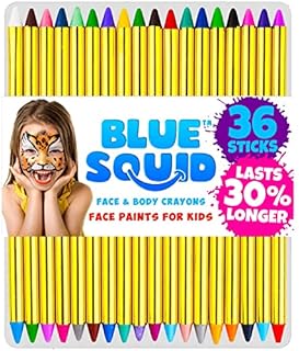 Blue Squid Face Paint Crayons for Kids, 36 Jumbo 83mm Face & Body Painting Makeup Crayons, Safe Face Paint Fun, 8 Metallic & 28 Classic Colors, Great for Birthday Party & Halloween Makeup