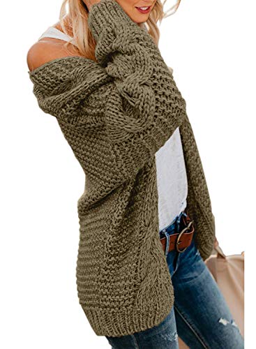 Astylish Womens Fashion Winter Warm Cozy Open Front Long Sleeve Chunky Knit Cardigan Sweater Outwear Coat Medium Size 8 10 Olive Brown #TOP1