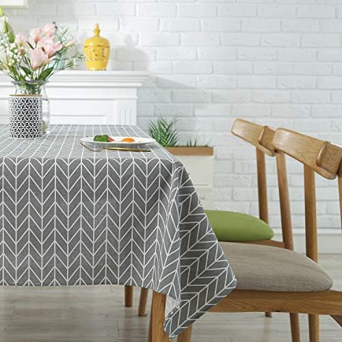 MengH-SHOP Tablecloth Rectangle Cotton Linen Tablecloths Arrow Pattern Table Cloth Dust-Proof Washable Table Cover for Kitchen Dinning Tabletop 140 x 220cm (Grey)