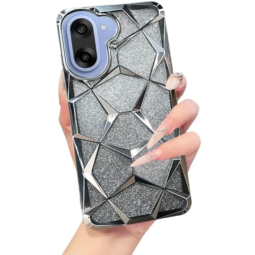 Image of VONZEE Gradient Glitter Case for One Plus Nord CE5, Luxury Electroplated 3D Cube, Diamond Bling Shiny Soft TPU Clear Shockproof Women Girls Protective Phone Cover (Silver)