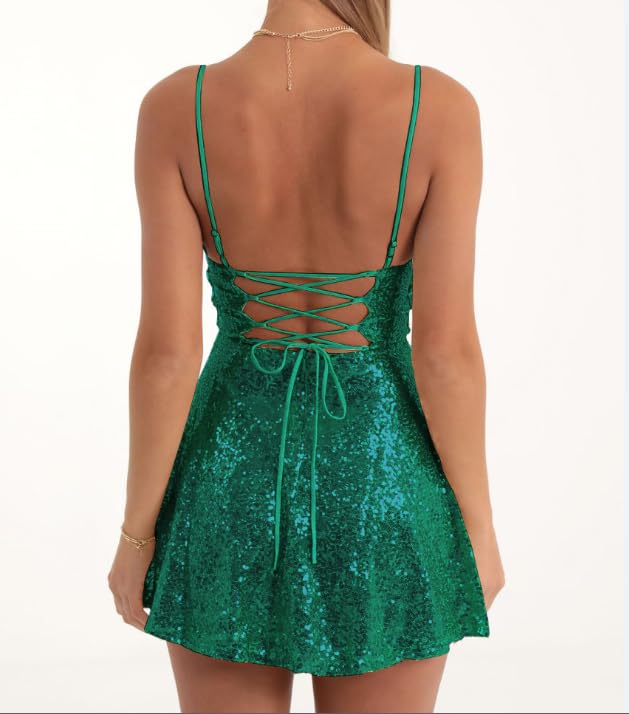 Image of FEORJGP Womens Sparkly Sequin Mini Dress Shiny Spaghetti Strap Short Dress Glitter Disco Slip Dresses Cocktail Party Clubwear