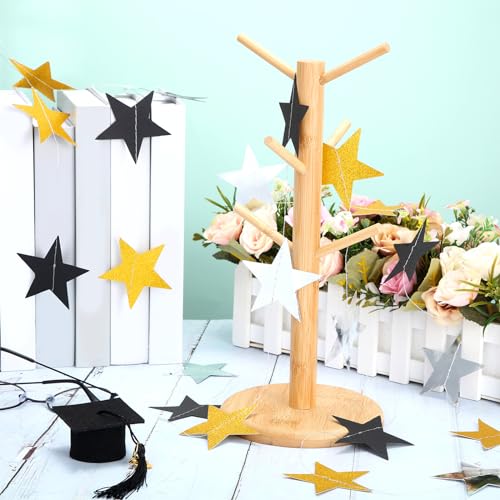 Image of Patelai Glitter Star Garland Banner 2026 Party Decor 130 Feet Star Hanging Streamers Twinkle Backdrop for Classroom Birthday Graduation Wedding Supplies(Silver Gold Black)