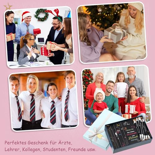 Tenare 12 Set Dankeschön Geschenk für Kollegen Lehrer 12 Inspirierende Notizbücher 12 Motivierender Kugelschreiber Geschenk für Abschluss Büro(Schwarz,Schwarz)