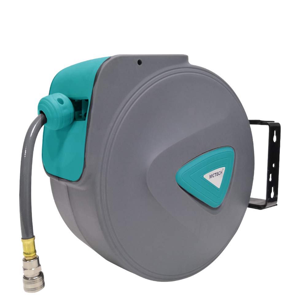 Aufun Bobine de tuyau à air comprimé de 20 m avec PVC - Enrouleur automatique de tuyau à air comprimé de 1/4", pivotant à 180°, boîte de tuyau murale avec support mural, tambour de tuyau à air