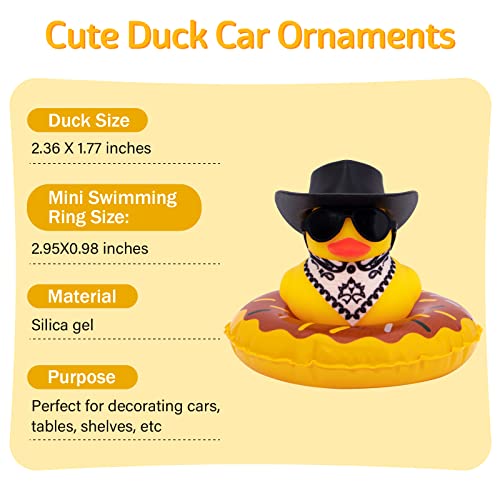 wonuu Car Rubber Duck Decoration, West Cowboy Duck Car Dashboard Decoration Accessories with Mini Swim Ring Cowboy Hat Scarf and Sunglasses, A_Black Straw and Cowboy hat