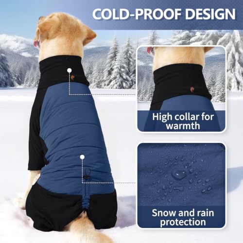 Image of BRKURLEG Fleece Dog Coat, Warm Full Body Dog Winter Jacket, Blue Black XXL