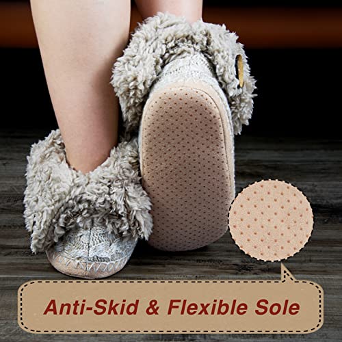 Image of cosyone1997 Cable Knit Slipper Socks for Women Non Slip Soft Sole | Fuzzy sherpa lining, gripper dots, flexible bootie coverage and machine washable care for warm, comfortable indoor wear