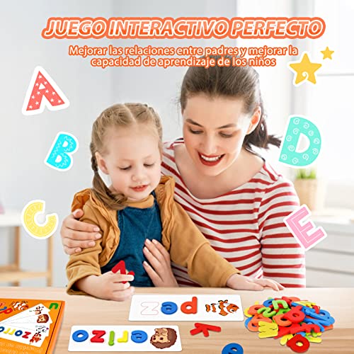 Joozmui Kinderspielzeug ab 3 4 5 6 7 Jahre, Buchstaben Lernen Lernspiele ab 3-7 Jahre Lesen Lernen Spiele ab 3-7 Jahren Montessori Spielzeug ab 3-8 Jahre Junge Einschulung Geschenk (Spanische Fassung)