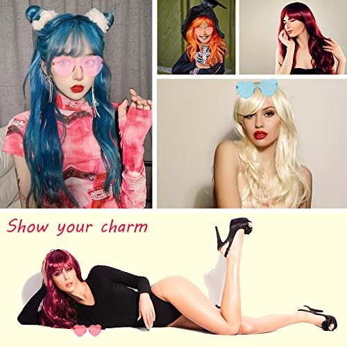 Diyi Long Colorful Wigs 6 Pack Wavy Party Wigs Curly Color Wigs For Women Bachelorette Party Decorations Supplies Favors – Extra 6 Pack Neon Party Glasses Add (Blue, White, Green, Red, Purple, Pink) #TOP6