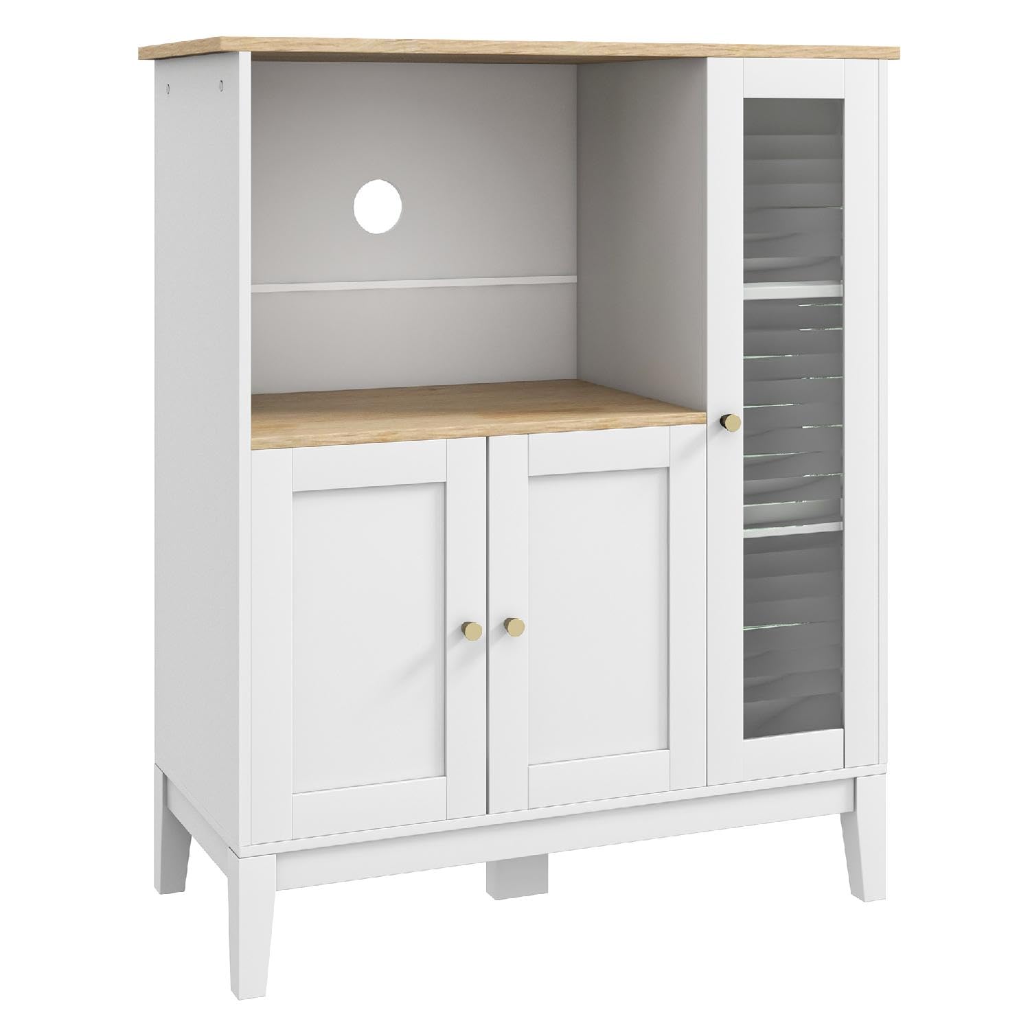 Credenza Cucina Bassa Rustica Mobile Cucina Vano Porta-Microonde 3 Ante Dimensioni 80x35x97 cm Bianco