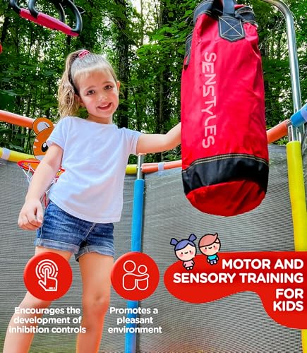 SenStyles Trampoline for Kids with Safety Enclosure Indoor and Outdoor mini Trampoline for Kids Anti Rollover Round Base Double Safety Handles 220 lbs Capacity ASTM Tested Easy Assembly Gift - Image 3