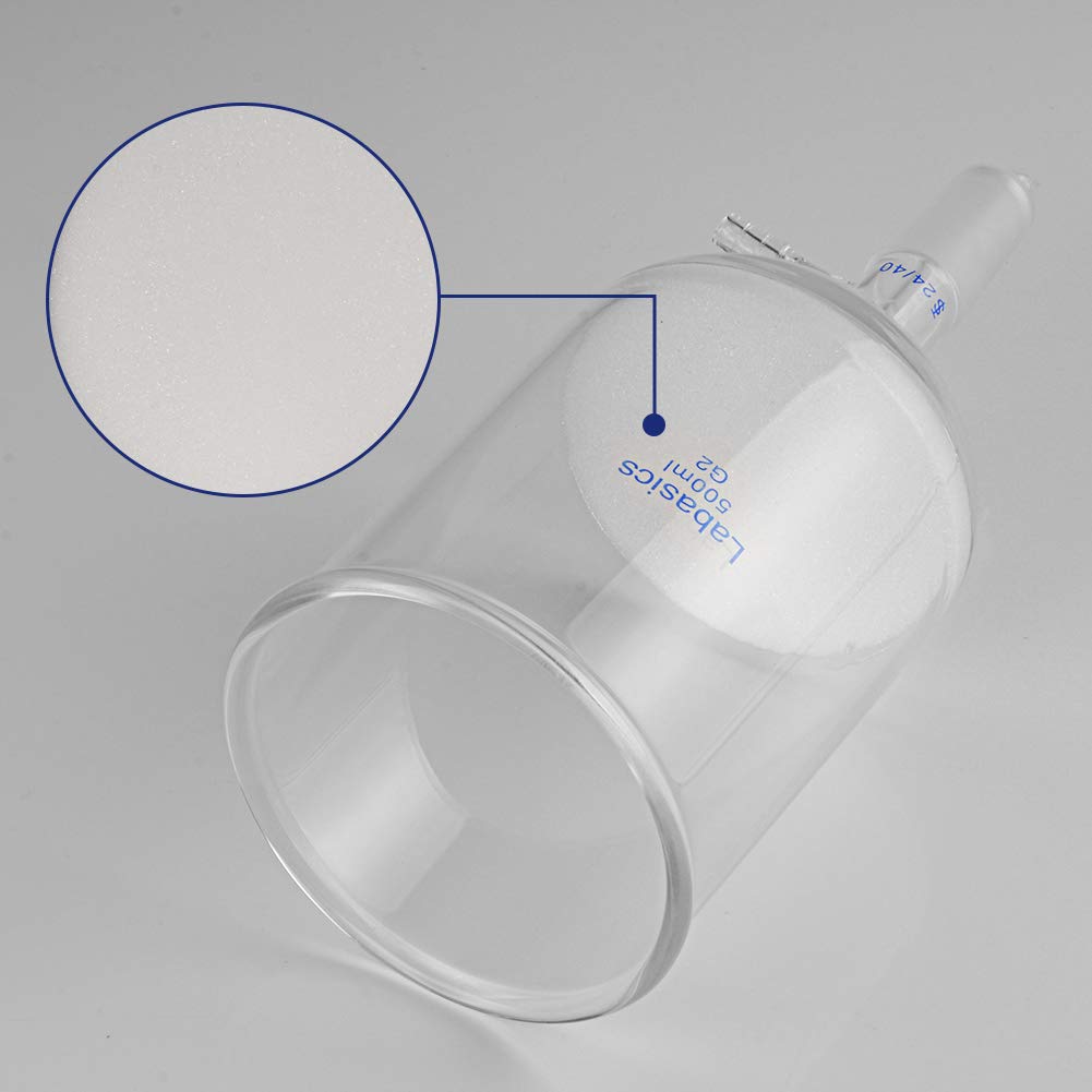 Labasics Borosilikat Glas Büchner Filtertrichter mit Mittlerer Fritte (G2), 114mm I.D, 120mm Tiefe, Buchner Filtering Funnel mit 24/40 Standard Taper Gelenk und Vakuum Verzahntem Tubulat (500ml)