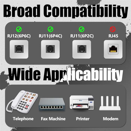 Image of RJ12 6P6C 1 Female to 2 Female Telephone Line Splitters, Uvital Telephone Landline Cable Connector and Separator(Black,2 Pack)