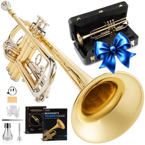 AKLOT Hand-Hammered Bell Bb Trumpet: Smooth Valve Action, Clear-Lacquered Brass Body, Standard...