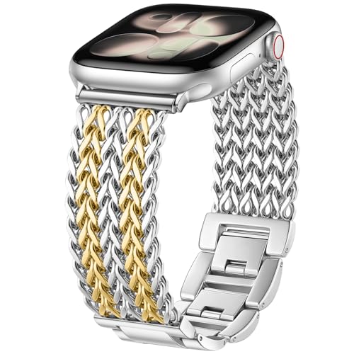 Image of Metal Band Compatible with Apple Watch Bands for Women 40mm 41mm 42mm 38mm 44mm 45mm 46mm 49mm, Dressy Stainless Steel Link Bracelet, Designer Strap for iWatch Series 11 /SE /10 /9 /8 /7 /6 /5 /4 /3 /2 /1 /Ultra