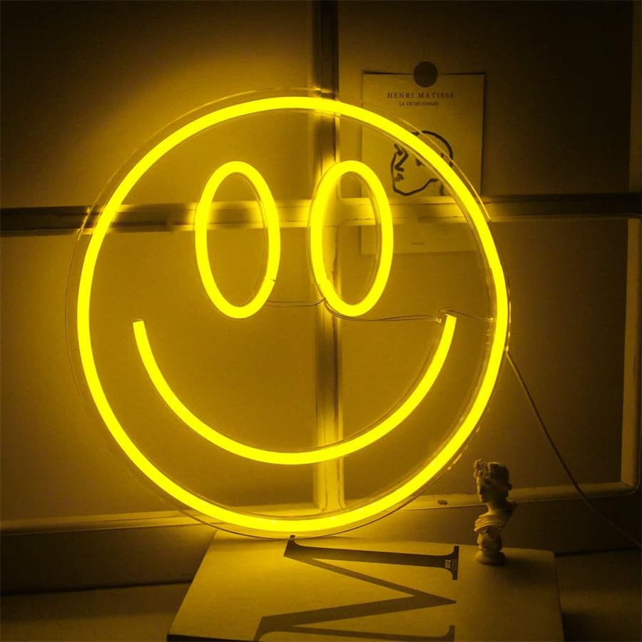 Image of Smile Face LED Neon Sign - 5V Low Voltage USB Plug-in with Switch Control, Transparent Acrylic Backlit Wall Light for Bedroom, Bar, Party Decor Safe & Stylish Neon Art for Teens, Shop Owners