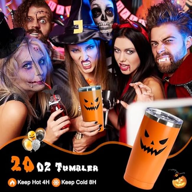 UAREHIBY Halloween Pumpkin Gifts for Women, 20 OZ Tumbler Cup for Sister, Makeup Bag for Friend, Cute Ghost Socks for Halloween Party, Mom, Dad, Coworker