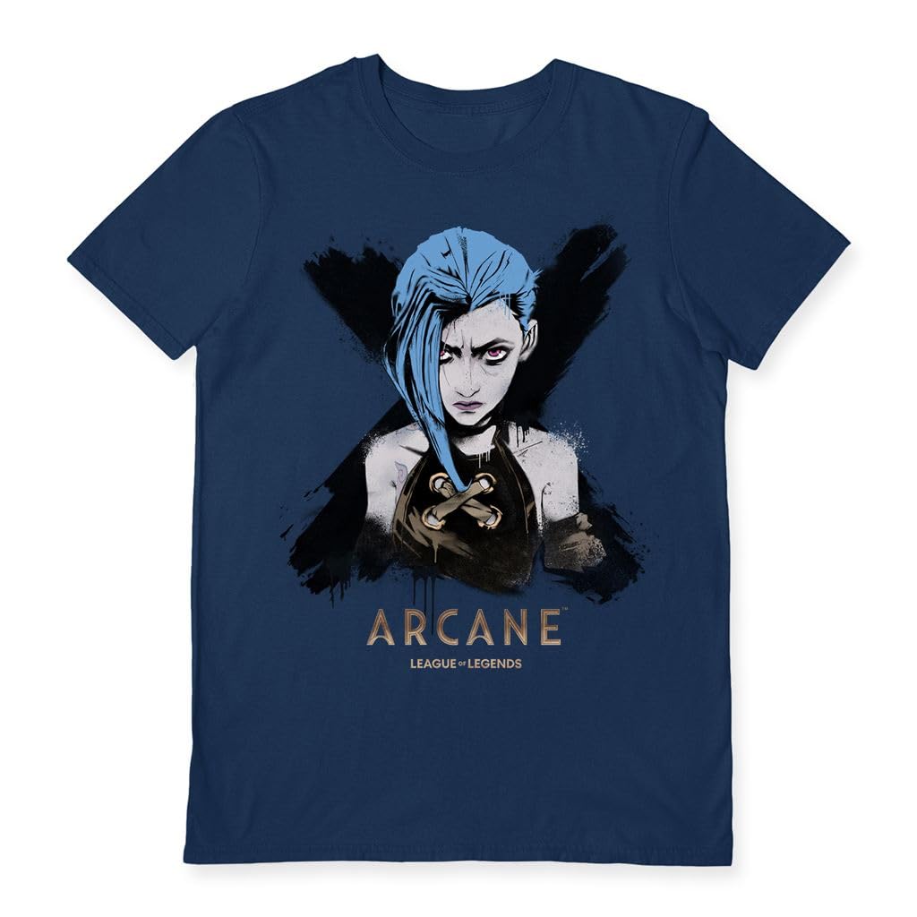 Pyramid International Arcane (Jinx Portrait) Navy Blue Large Unisex T-Shirt ‚ League of Legends Apparel, Gaming Fan Apparel, Arcane Character T-Shirt