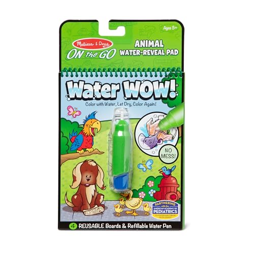 Melissa & Doug On the Go Water Wow! Reusable Water-Reveal Activity Pad - Animals - Stocking Stuffers, Animals, Mess Free Coloring For Toddlers Ages 3+, Travel Toys, 1 Count (Pack of 1)