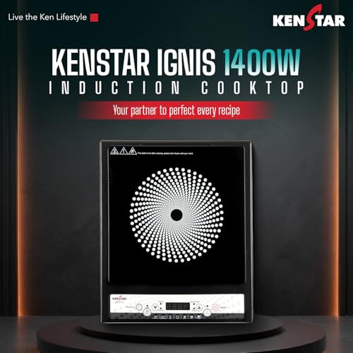 Image of Kenstar 1400 W Induction Cooktop Push Button (Black, IGNIS 14 1400 W)