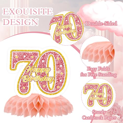 Image of 70th Birthday Decorations for Women, 7 Pcs Pink Rose Gold Back in 1956 Happy 70th Birthday Honeycomb Centerpieces Table Decorations for 70 Year Old Bday Party Favors Supplies